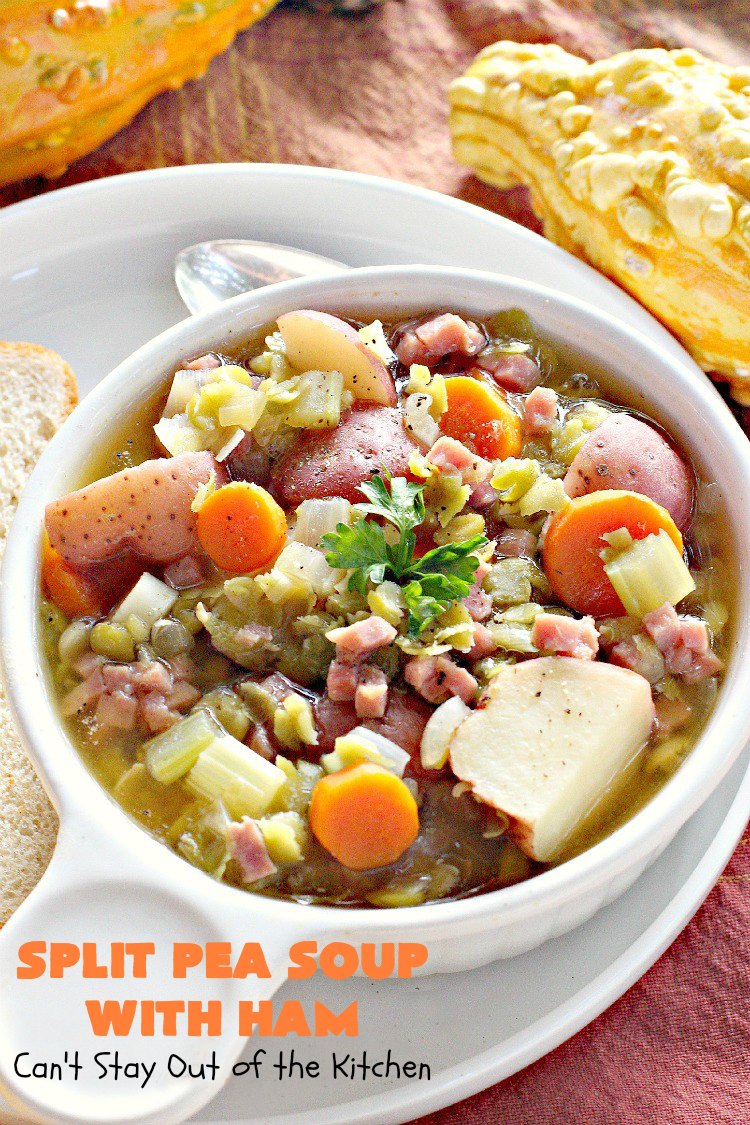 Split Pea Soup with Ham | Can't Stay Out of the Kitchen | I LOVE this #soup. It's always been one of our favorites. It's so flavorful & delicious. #ham #splitpeas #glutenfree