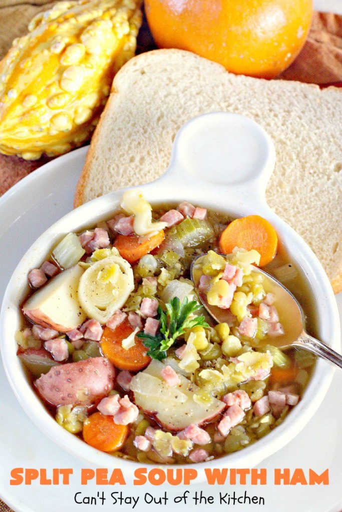 Split Pea Soup with Ham | Can't Stay Out of the Kitchen | I LOVE this #soup. It's always been one of our favorites. It's so flavorful & delicious. #ham #splitpeas #glutenfree