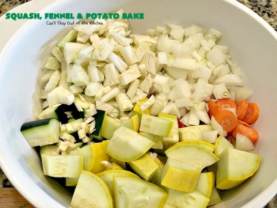 Squash, Fennel and Potato Bake | Can't Stay Out of the Kitchen | this amazing #casserole will blow your socks off! Great for company or as a #holiday #sidedish. #potatoes #zucchini #glutenfree
