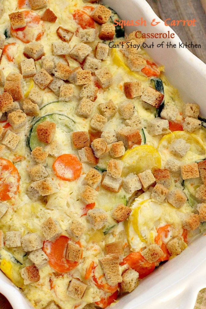 Squash and Carrot Casserole | Can't Stay Out of the Kitchen | this fantastic #squash #casserole is great for the #holidays & always a family favorite. So easy to assemble, too. #carrots #PepperidgeFarmstuffing