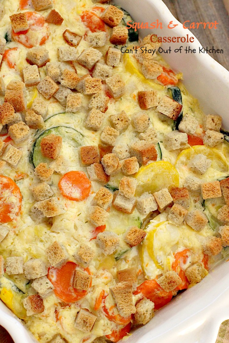 Squash and Carrot Casserole | Can't Stay Out of the Kitchen | this fantastic #squash #casserole is great for the #holidays & always a family favorite. So easy to assemble, too. #carrots #PepperidgeFarmstuffing