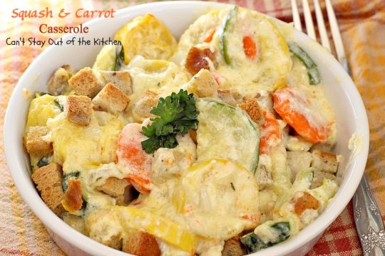 Squash and Carrot Casserole | Can't Stay Out of the Kitchen | this fantastic #squash #casserole is great for the #holidays & always a family favorite. So easy to assemble, too. #carrots #PepperidgeFarmstuffing