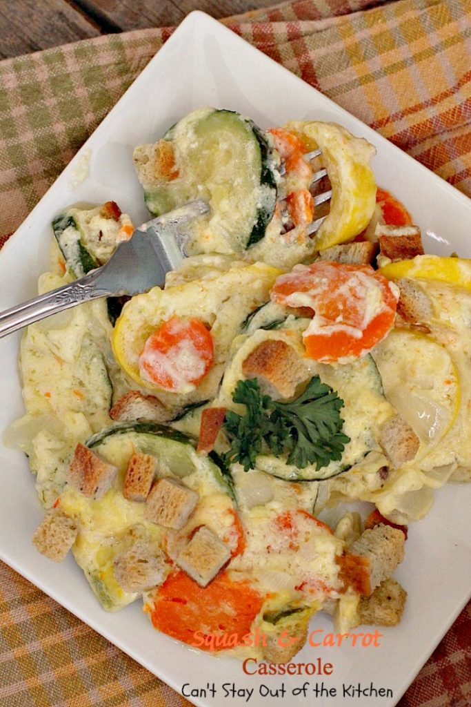 Squash and Carrot Casserole | Can't Stay Out of the Kitchen | this fantastic #squash #casserole is great for the #holidays & always a family favorite. So easy to assemble, too. #carrots #PepperidgeFarmstuffing