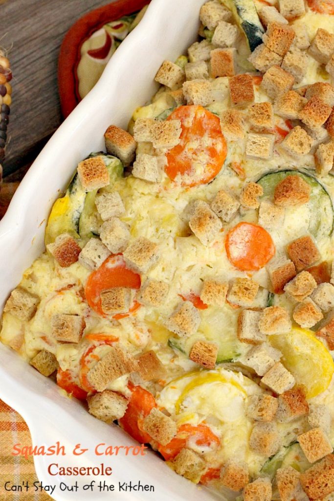 Squash and Carrot Casserole | Can't Stay Out of the Kitchen | this fantastic #squash #casserole is great for the #holidays & always a family favorite. So easy to assemble, too. #carrots #PepperidgeFarmstuffing