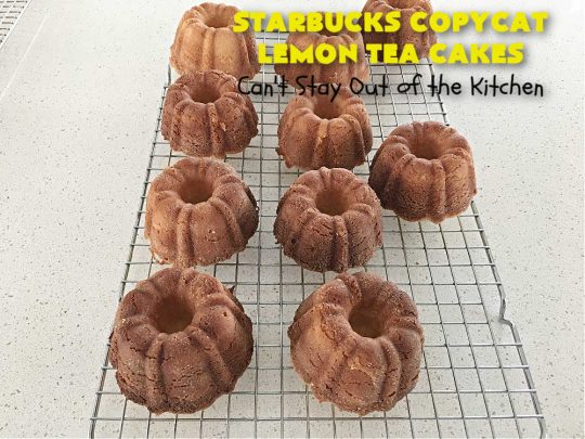 Starbucks Copycat Lemon Tea Cakes | Can't Stay Out of the Kitchen | these delicious #TeaCakes are made from a #Starbucks #CopycatRecipe for their #LemonBread. The #lemon just pops in flavor and the icing is drool-worthy. Made in individual #bundt pans, these are terrific for a weekend, company or #holiday #breakfast like #Thanksgiving, #Christmas or #NewYearsDay. #HolidayBreakfast #StarbucksCopycatLemonTeaCakes
