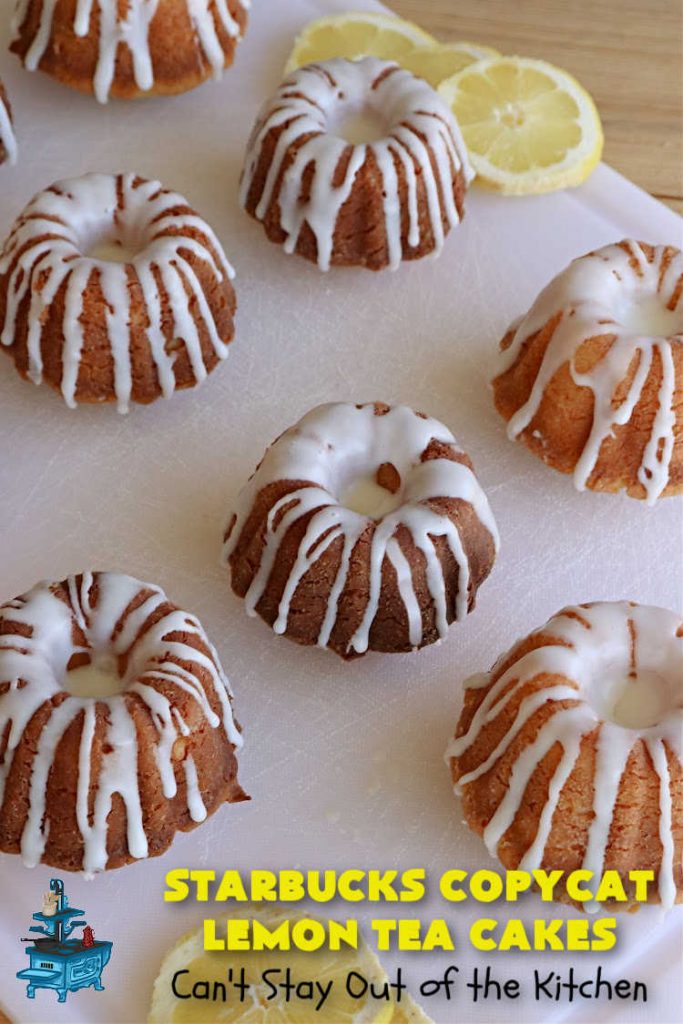 Starbucks Copycat Lemon Tea Cakes | Can't Stay Out of the Kitchen | these delicious #TeaCakes are made from a #Starbucks #CopycatRecipe for their #LemonBread. The #lemon just pops in flavor and the icing is drool-worthy. Made in individual #bundt pans, these are terrific for a weekend, company or #holiday #breakfast like #Thanksgiving, #Christmas or #NewYearsDay. #HolidayBreakfast #StarbucksCopycatLemonTeaCakes