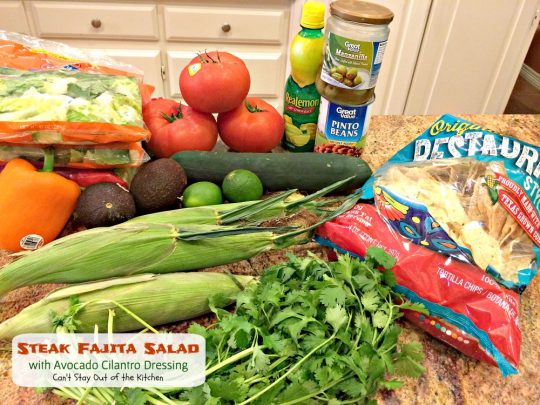 Steak Fajita Salad with Avocado Cilantro Dressing | Can't Stay Out of the Kitchen | this mouthwatering #Tex-Mex #salad has an amazing #avocado #cilantro salad dressing.