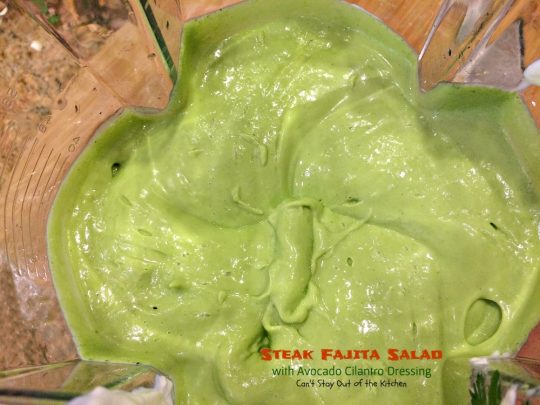 Steak Fajita Salad with Avocado Cilantro Dressing | Can't Stay Out of the Kitchen | this mouthwatering #Tex-Mex #salad has an amazing #avocado #cilantro salad dressing.