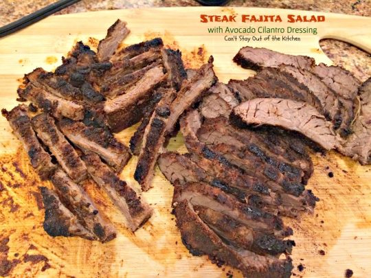 Steak Fajita Salad with Avocado Cilantro Dressing | Can't Stay Out of the Kitchen | this mouthwatering #Tex-Mex #salad has an amazing #avocado #cilantro salad dressing.