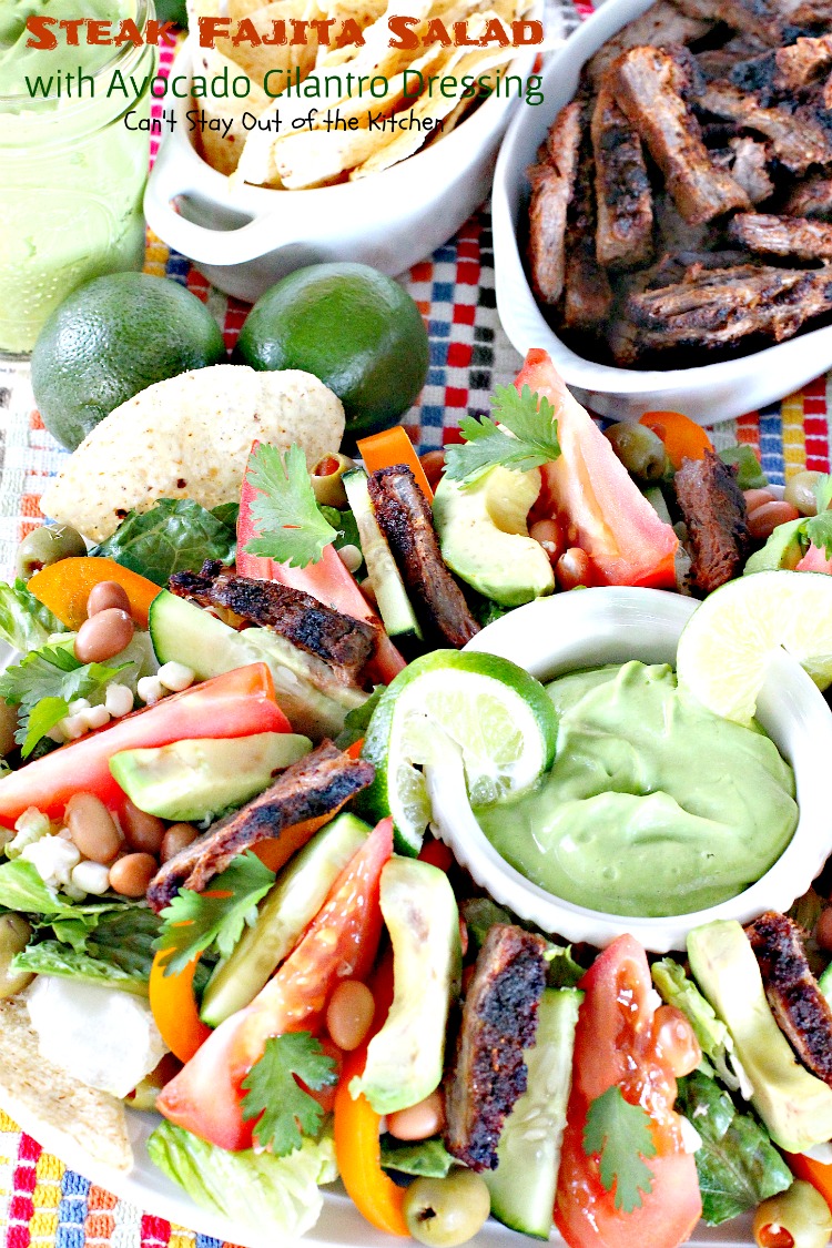 Steak Fajita Salad with Avocado Cilantro Dressing | Can't Stay Out of the Kitchen