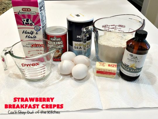 Strawberry Breakfast Crêpes | Can't Stay Out of the Kitchen | these lovely crêpes are filled with a luscious #strawberry filling. They're an excellent choice for a company or #holiday #breakfast. So rich & decadent they taste like eating #dessert! #BreakfastCrêpes #StrawberryBreakfastCrêpes