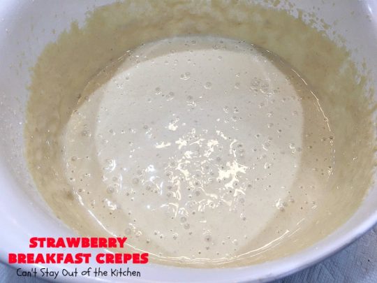 Strawberry Breakfast Crêpes | Can't Stay Out of the Kitchen | these lovely crêpes are filled with a luscious #strawberry filling. They're an excellent choice for a company or #holiday #breakfast. So rich & decadent they taste like eating #dessert! #BreakfastCrêpes #StrawberryBreakfastCrêpes