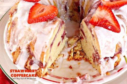 Strawberry Coffeecake | Can't Stay Out of the Kitchen | this is one of our favorite #coffeecake recipes. It's wonderful for #holiday #breakfast menus like #FourthofJuly. It's also terrific served as a #dessert. #strawberries #cake