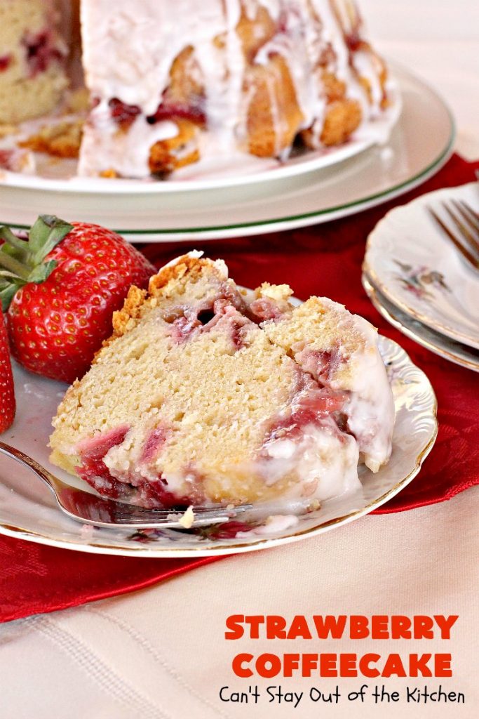 Strawberry Coffeecake | Can't Stay Out of the Kitchen | this is one of our favorite #coffeecake recipes. It's wonderful for #holiday #breakfast menus like #FourthofJuly. It's also terrific served as a #dessert. #strawberries #cake
