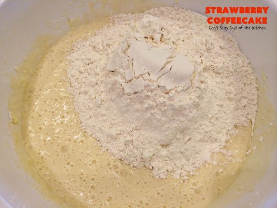 Strawberry Coffeecake | Can't Stay Out of the Kitchen | this is one of our favorite #coffeecake recipes. It's wonderful for #holiday #breakfast menus like #FourthofJuly. It's also terrific served as a #dessert. #strawberries #cake