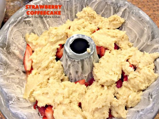Strawberry Coffeecake | Can't Stay Out of the Kitchen | this is one of our favorite #coffeecake recipes. It's wonderful for #holiday #breakfast menus like #FourthofJuly. It's also terrific served as a #dessert. #strawberries #cake