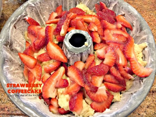 Strawberry Coffeecake | Can't Stay Out of the Kitchen | this is one of our favorite #coffeecake recipes. It's wonderful for #holiday #breakfast menus like #FourthofJuly. It's also terrific served as a #dessert. #strawberries #cake
