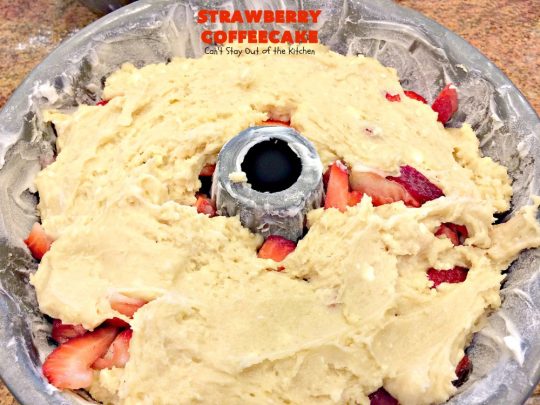 Strawberry Coffeecake | Can't Stay Out of the Kitchen | this is one of our favorite #coffeecake recipes. It's wonderful for #holiday #breakfast menus like #FourthofJuly. It's also terrific served as a #dessert. #strawberries #cake