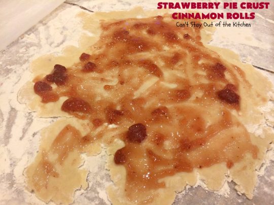 Strawberry Pie Crust Cinnamon Rolls | Can't Stay Out of the Kitchen | My mom used to treat us with these #CinnamonRolls when we got home from school. We still love these awesome treats. Great for weekend, company or #holiday #breakfasts or for snacks. #HolidayBreakfast #Strawberry #PieCrustCinnamonRolls #cinnamon #StrawberryPieCrustCinnamonRolls #FavoriteCinnamonRolls