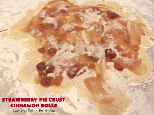Strawberry Pie Crust Cinnamon Rolls | Can't Stay Out of the Kitchen | My mom used to treat us with these #CinnamonRolls when we got home from school. We still love these awesome treats. Great for weekend, company or #holiday #breakfasts or for snacks. #HolidayBreakfast #Strawberry #PieCrustCinnamonRolls #cinnamon #StrawberryPieCrustCinnamonRolls #FavoriteCinnamonRolls