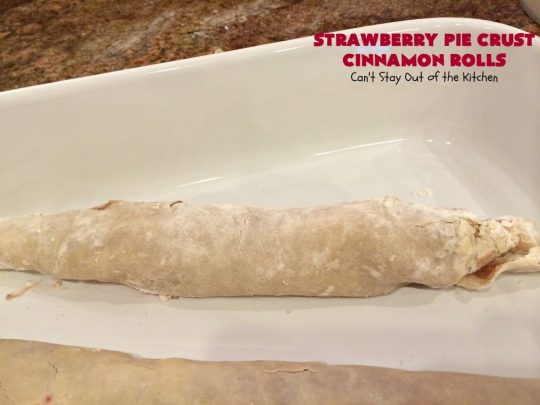 Strawberry Pie Crust Cinnamon Rolls | Can't Stay Out of the Kitchen | My mom used to treat us with these #CinnamonRolls when we got home from school. We still love these awesome treats. Great for weekend, company or #holiday #breakfasts or for snacks. #HolidayBreakfast #Strawberry #PieCrustCinnamonRolls #cinnamon #StrawberryPieCrustCinnamonRolls #FavoriteCinnamonRolls