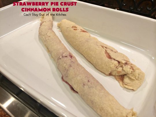 Strawberry Pie Crust Cinnamon Rolls | Can't Stay Out of the Kitchen | My mom used to treat us with these #CinnamonRolls when we got home from school. We still love these awesome treats. Great for weekend, company or #holiday #breakfasts or for snacks. #HolidayBreakfast #Strawberry #PieCrustCinnamonRolls #cinnamon #StrawberryPieCrustCinnamonRolls #FavoriteCinnamonRolls