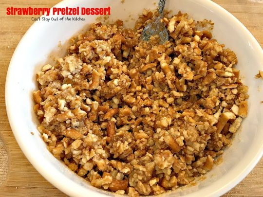 Strawberry Pretzel Dessert | Can't Stay Out of the Kitchen | this classic favorite #dessert has a #pretzel crust, #creamcheese layer & a #strawberry jello layer. It's a light dessert that's great for the #holidays.
