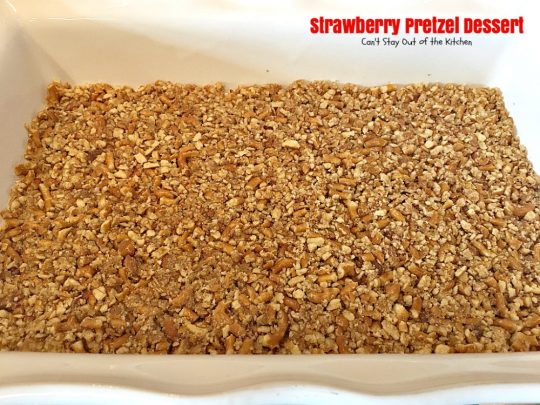 Strawberry Pretzel Dessert | Can't Stay Out of the Kitchen | this classic favorite #dessert has a #pretzel crust, #creamcheese layer & a #strawberry jello layer. It's a light dessert that's great for the #holidays.