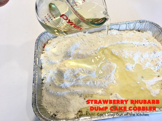 Strawberry Rhubarb Dump Cake Cobbler | Can't Stay Out of the Kitchen | this fantastic #cobbler is oven ready in 5 minutes! It's perfect for backyard #BBQs, potluck dinners or #holidays like #MothersDay or #FathersDay. #dessert #strawberry #rhubarb #dumpcake #vegan