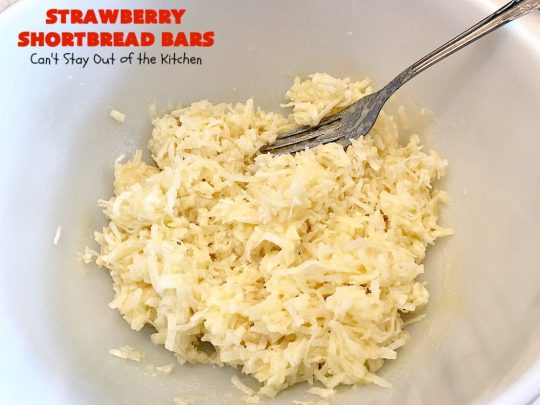 Strawberry Shortbread Bars | Can't Stay Out of the Kitchen | these fabulous #cookies have a shortbread crust, layered with #strawberry preserves & topped with a #coconut topping. They are terrific for #holiday parties & baking. #dessert