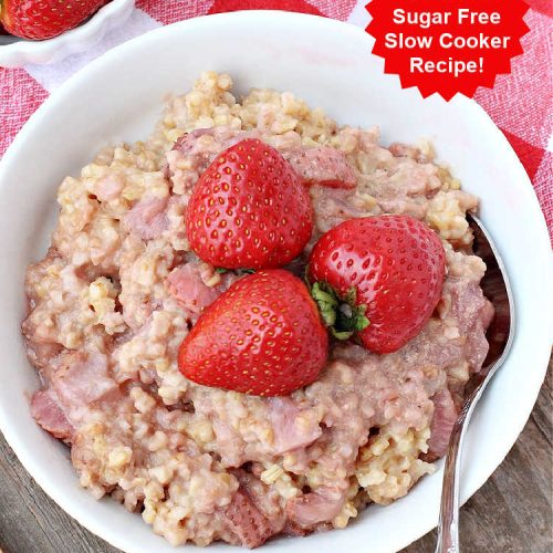 Strawberry Shortcake Overnight Oatmeal | Can't Stay Out of the Kitchen | Add a touch of #StrawberryShortcake to your morning #breakfast routine with this delightful #OvernightOatmeal #recipe. It's #healthy, #vegan, #GlutenFree, #SugarFree & cooks up in the #SlowCooker so it's really easy. #crockpot #oatmeal #SteelCutOats #holiday #HolidayBreakfast #StrawberryShortcakeOvernightOatmeal
