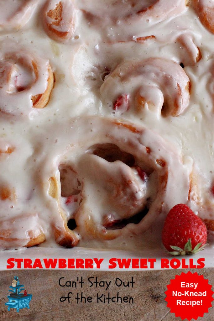 Strawberry Sweet Rolls | Can't Stay Out of the Kitchen | these luscious #SweetRolls don't have to be mixed or kneaded since all of that is done in the #breadmaker! These lovely #rolls are terrific for a company, #holiday or special occasion #Breakfast like #FathersDay. They're iced with a delectable #ButtercreamFrosting. #StrawberrySweetRolls are sure to please everyone. #HolidayBreakfast