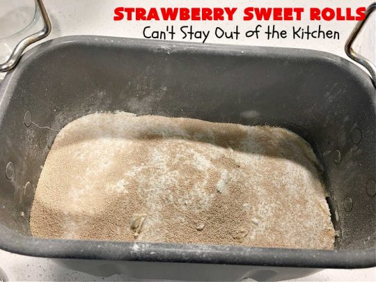 Strawberry Sweet Rolls | Can't Stay Out of the Kitchen | these luscious #SweetRolls don't have to be mixed or kneaded since all of that is done in the #breadmaker! These lovely #rolls are terrific for a company, #holiday or special occasion #Breakfast like #FathersDay. They're iced with a delectable #ButtercreamFrosting. #StrawberrySweetRolls are sure to please everyone. #HolidayBreakfast