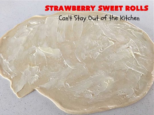 Strawberry Sweet Rolls | Can't Stay Out of the Kitchen | these luscious #SweetRolls don't have to be mixed or kneaded since all of that is done in the #breadmaker! These lovely #rolls are terrific for a company, #holiday or special occasion #Breakfast like #FathersDay. They're iced with a delectable #ButtercreamFrosting. #StrawberrySweetRolls are sure to please everyone. #HolidayBreakfast