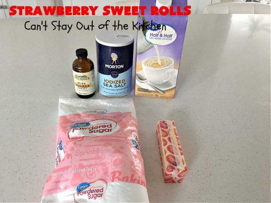 Strawberry Sweet Rolls | Can't Stay Out of the Kitchen | these luscious #SweetRolls don't have to be mixed or kneaded since all of that is done in the #breadmaker! These lovely #rolls are terrific for a company, #holiday or special occasion #Breakfast like #FathersDay. They're iced with a delectable #ButtercreamFrosting. #StrawberrySweetRolls are sure to please everyone. #HolidayBreakfast
