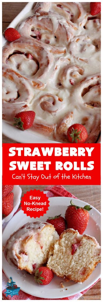 Strawberry Sweet Rolls | Can't Stay Out of the Kitchen | these luscious #SweetRolls don't have to be mixed or kneaded since all of that is done in the #breadmaker! These lovely #rolls are terrific for a company, #holiday or special occasion #Breakfast like #FathersDay. They're iced with a delectable #ButtercreamFrosting. #StrawberrySweetRolls are sure to please everyone. #HolidayBreakfast