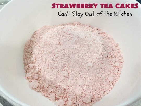 Strawberry Tea Cakes | Can't Stay Out of the Kitchen | these scrumptious #TeaCakes start with a #strawberry #CakeMix. These also include vanilla pudding & #WhiteChocolateChips. Beautiful, festive and elegant #dessert for #Christmas or #holiday baking. #cake #HolidayDessert #StrawberryDessert #StrawberryTeaCakes