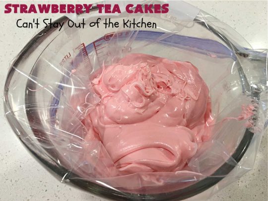 Strawberry Tea Cakes | Can't Stay Out of the Kitchen | these scrumptious #TeaCakes start with a #strawberry #CakeMix. These also include vanilla pudding & #WhiteChocolateChips. Beautiful, festive and elegant #dessert for #Christmas or #holiday baking. #cake #HolidayDessert #StrawberryDessert #StrawberryTeaCakes