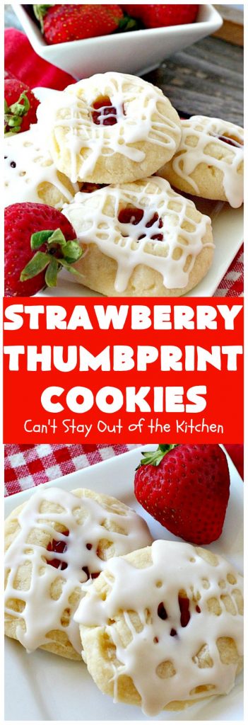 Strawberry Thumbprint Cookies | Can't Stay Out of the Kitchen | these kid-friendly #cookies are perfect for any kind of #holiday, family reunion, backyard BBQ, or other parties. So delicious. #dessert #strawberry