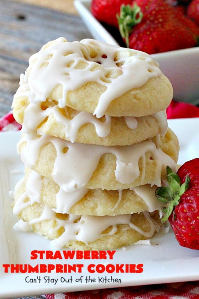 Strawberry Thumbprint Cookies | Can't Stay Out of the Kitchen | these kid-friendly #cookies are perfect for any kind of #holiday, family reunion, backyard BBQ, or other parties. So delicious. #dessert #strawberry