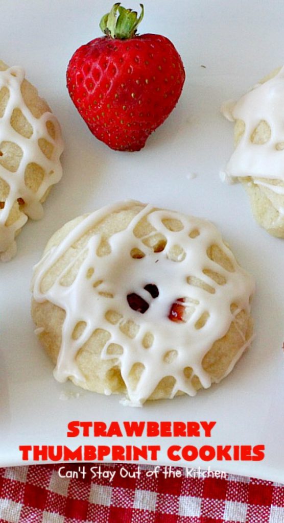 Strawberry Thumbprint Cookies | Can't Stay Out of the Kitchen | these kid-friendly #cookies are perfect for any kind of #holiday, family reunion, backyard BBQ, or other parties. So delicious. #dessert #strawberry