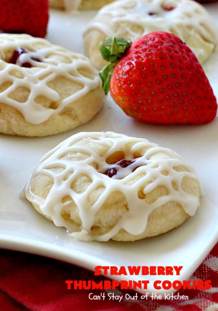 Strawberry Thumbprint Cookies | Can't Stay Out of the Kitchen | these kid-friendly #cookies are perfect for any kind of #holiday, family reunion, backyard BBQ, or other parties. So delicious. #dessert #strawberry