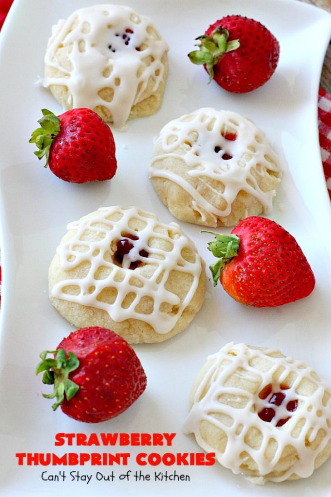 Strawberry Thumbprint Cookies | Can't Stay Out of the Kitchen | these kid-friendly #cookies are perfect for any kind of #holiday, family reunion, backyard BBQ, or other parties. So delicious. #dessert #strawberry