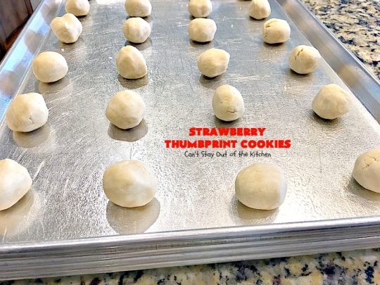 Strawberry Thumbprint Cookies | Can't Stay Out of the Kitchen | these kid-friendly #cookies are perfect for any kind of #holiday, family reunion, backyard BBQ, or other parties. So delicious. #dessert #strawberry