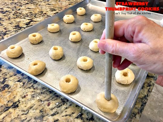 Strawberry Thumbprint Cookies | Can't Stay Out of the Kitchen | these kid-friendly #cookies are perfect for any kind of #holiday, family reunion, backyard BBQ, or other parties. So delicious. #dessert #strawberry