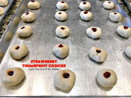 Strawberry Thumbprint Cookies | Can't Stay Out of the Kitchen | these kid-friendly #cookies are perfect for any kind of #holiday, family reunion, backyard BBQ, or other parties. So delicious. #dessert #strawberry