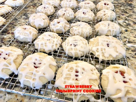 Strawberry Thumbprint Cookies | Can't Stay Out of the Kitchen | these kid-friendly #cookies are perfect for any kind of #holiday, family reunion, backyard BBQ, or other parties. So delicious. #dessert #strawberry
