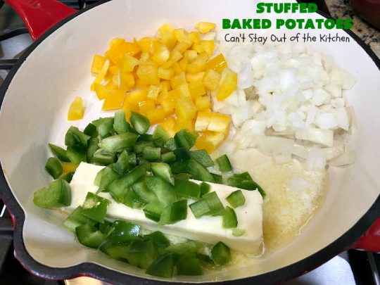 Stuffed Baked Potatoes | Can't Stay Out of the Kitchen | these wonderful #potatoes use two cheeses--#cheddar & #parmesan. They're filled with flavor and terrific for company or #holiday dinners like #Easter or #MothersDay. #StuffedBakedPotatoes #GlutenFree #SideDish #DoubleStuffedBakedPotatoes #casserole #HolidaySideDish 
