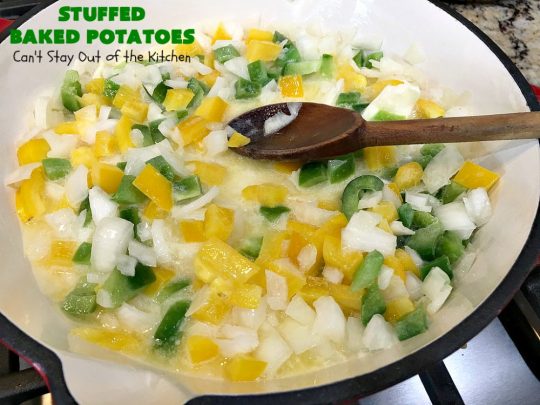Stuffed Baked Potatoes | Can't Stay Out of the Kitchen | these wonderful #potatoes use two cheeses--#cheddar & #parmesan. They're filled with flavor and terrific for company or #holiday dinners like #Easter or #MothersDay. #StuffedBakedPotatoes #GlutenFree #SideDish #DoubleStuffedBakedPotatoes #casserole #HolidaySideDish 