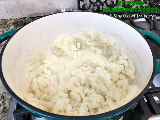 Stuffed Baked Potatoes | Can't Stay Out of the Kitchen | these wonderful #potatoes use two cheeses--#cheddar & #parmesan. They're filled with flavor and terrific for company or #holiday dinners like #Easter or #MothersDay. #StuffedBakedPotatoes #GlutenFree #SideDish #DoubleStuffedBakedPotatoes #casserole #HolidaySideDish 